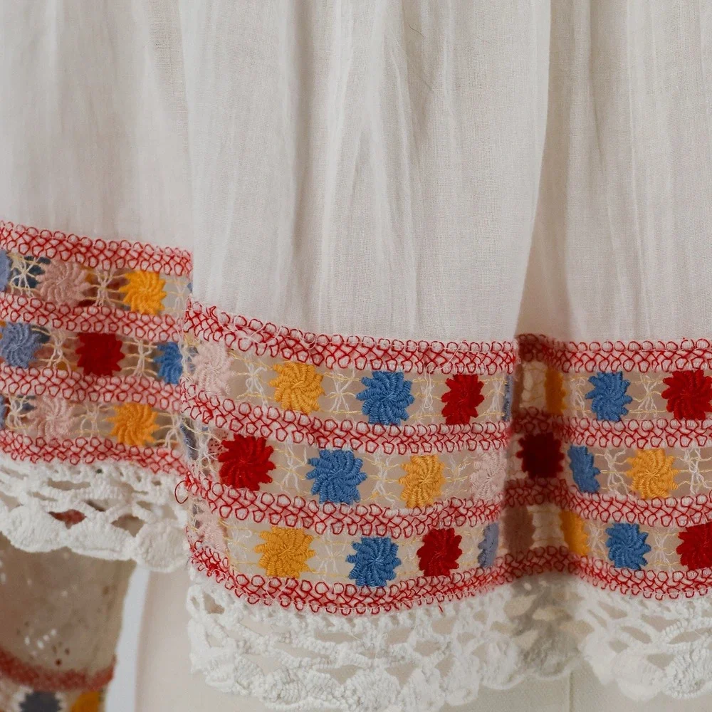 Free People Peasant Top Womens Embroidered Boho Crop Small Ivory India